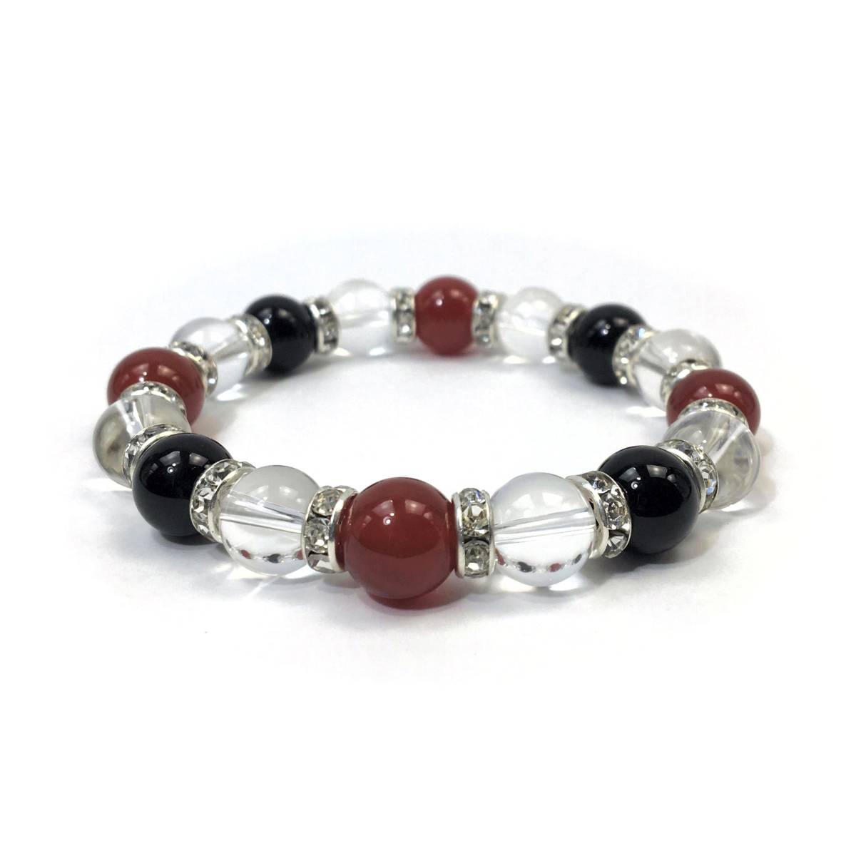Красный агат x Crystal x Onyx Power Stone Bracelet Natural Stone Heath (Rondel: серебро) 10 мм мужчин.