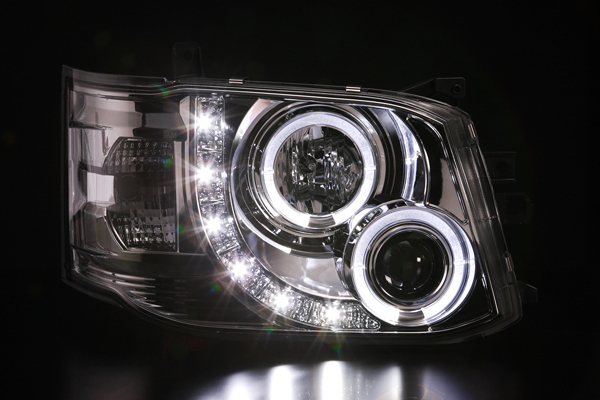 200系 ハイエース 3型 LEDイカリング付 カスタム ヘッドライト [クロームメッキ] 純正HID車用_画像5