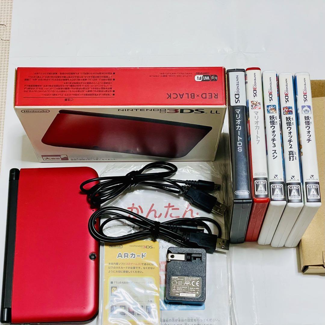 ニンテンドー 3DS LL 本体 レッド×ブラック SPR-001 ソフト５本付 初期