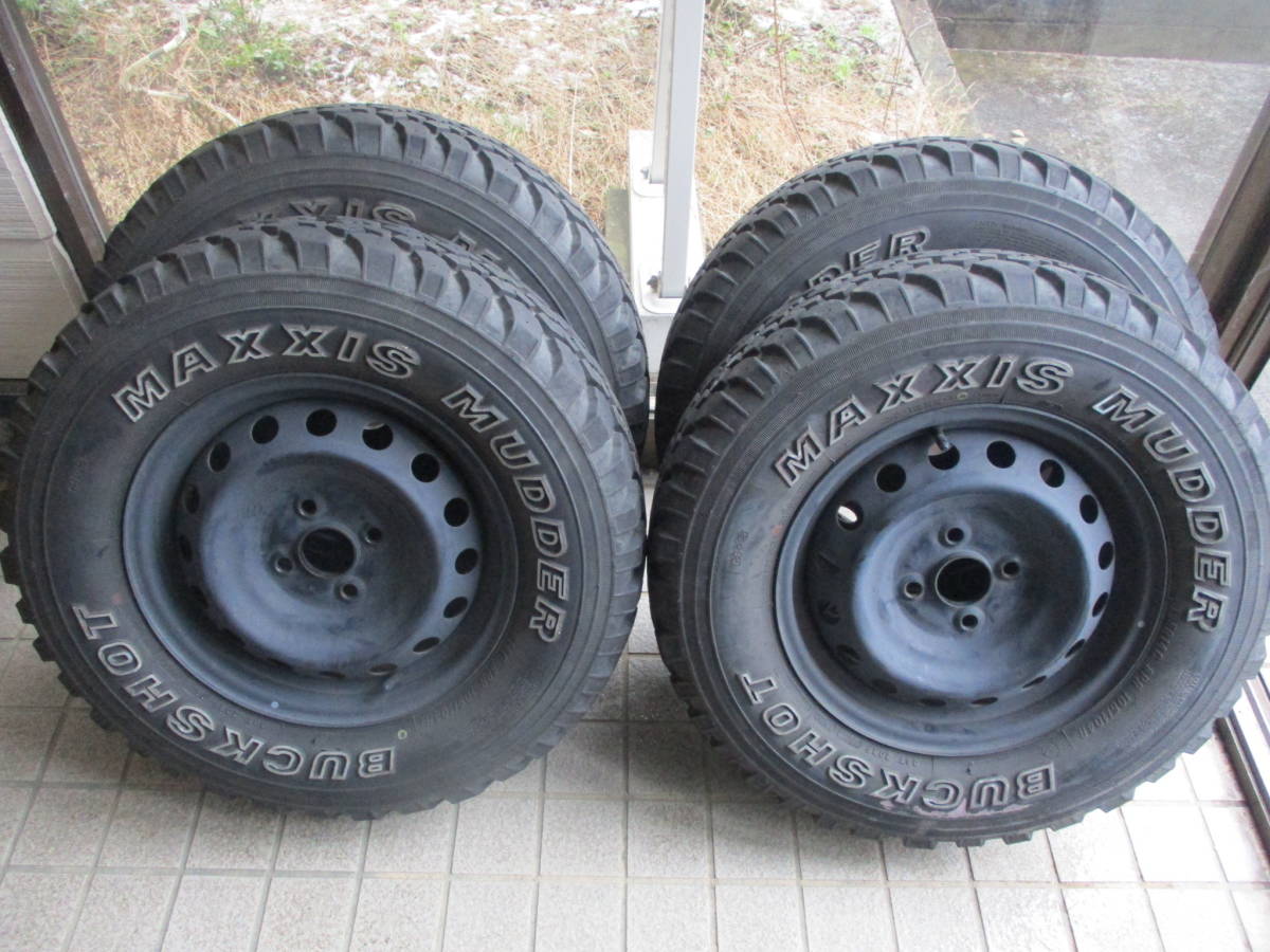 164 バリ溝 スチールホイール 14インチ 5J 195R14C 8PR 106/104R MAXXIS MUDDER BUCKSHOT 2020年製 マッド タイヤホイール 4本セット_画像1