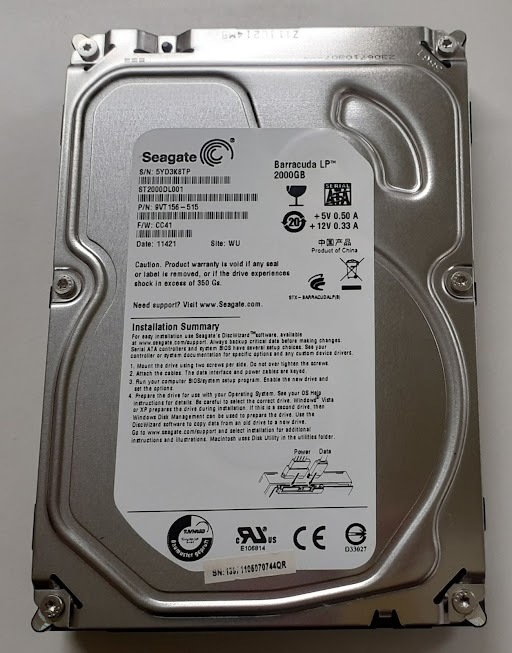 L0110-01　3.5インチHDD Seagate ST2000DL001-9VT156 2TB　_画像1