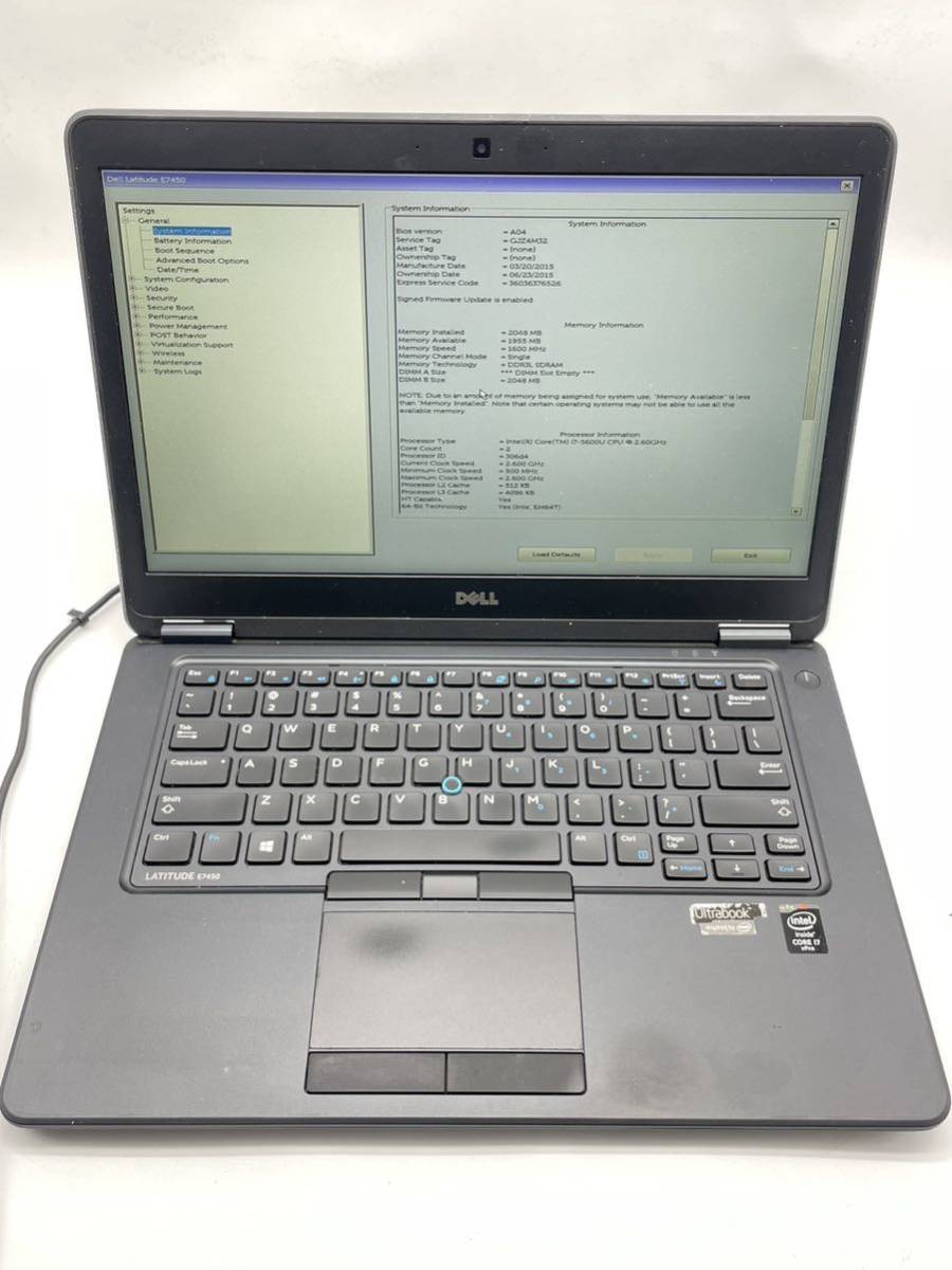 ジャンク品 DELL Latitude E7450 Core i7/メモリ2GB/HDDなし現状渡し