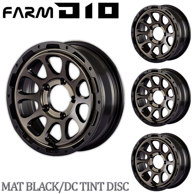 Motor Farm モーターファーム FARM D10 (ファーム ディ テン) 16x5.5J 5H/139.7 +20 マットブラック ＤＣ ティントディスク ４本_画像1