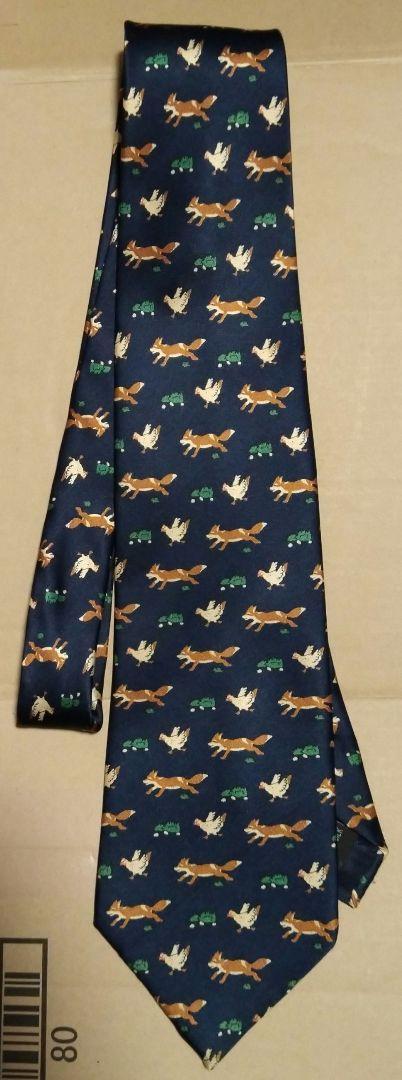 HERMES　ネクタイ　キツネ＆ニワトリ　柄　中古　動物模様_画像2