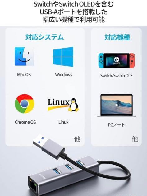 601t3009☆ ドライバ不要 USB LAN変換アダプター【Nintendo Switch動作確認済み】有線LANアダプター RJ45 の画像6