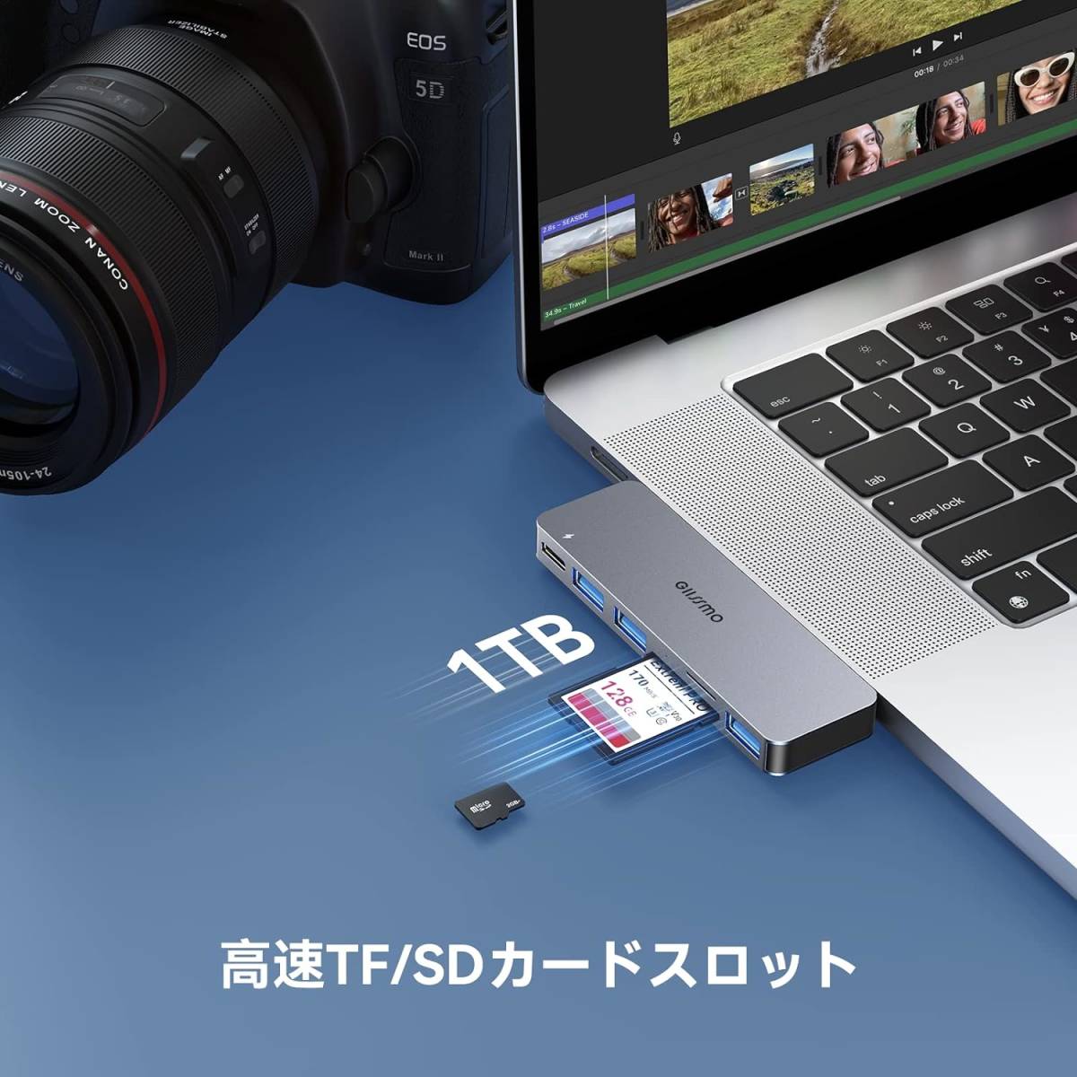 【美品】GIISSMO Macbook ハブ Macbook Air ハブ M2 Macbook Pro USB Type C ハブ 6-IN-2 USB-C ハブ (サイズ改良) PD充電ポート _画像5