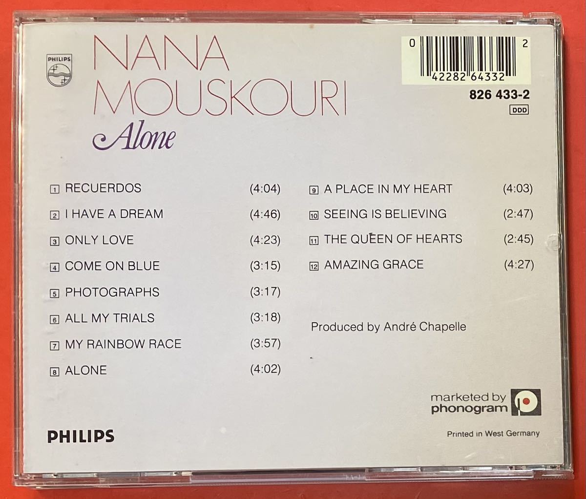 【CD】NANA MOUSKOURI「ALONE」 ナナ・ムスクーリ 輸入盤 [07050132]_画像2