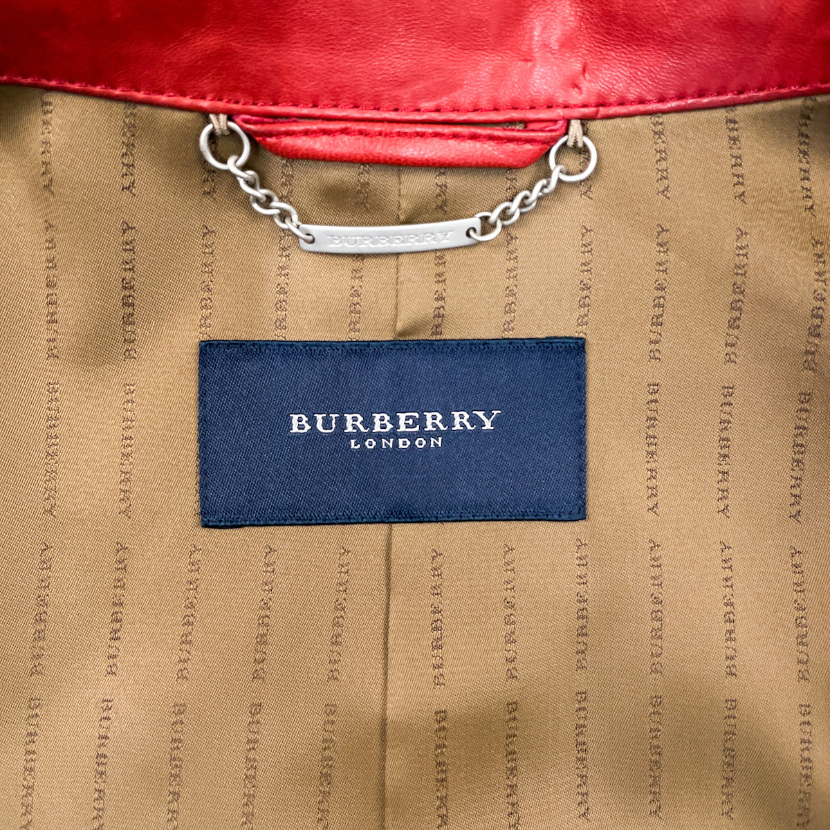 Lサイズ【BURBERRY LONDON】シープスキン (羊革) レザーライダース ブルゾン ジャケット 赤系/レッド系 バーバリーロンドン_画像8