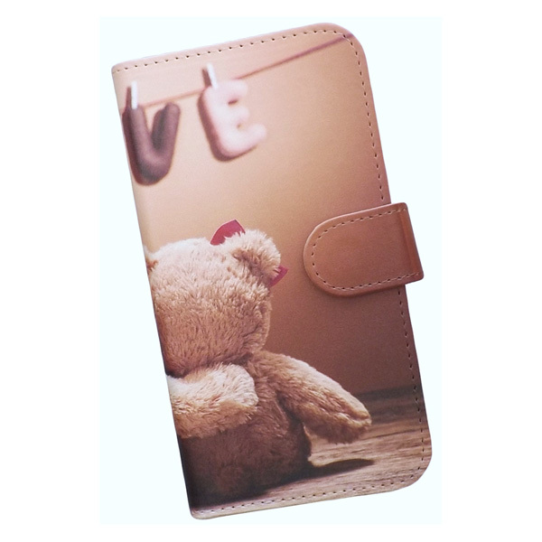 Xperia 1 V SO-51D/SOG10/A301SO　スマホケース 手帳型 プリントケース クマ ぬいぐるみ ペア ハート かわいい_画像1