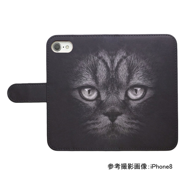Xperia 10 V SO-52D/SOG11/A302SO　スマホケース 手帳型 プリントケース ネコ 動物 黒猫 顔 モノトーン_画像2