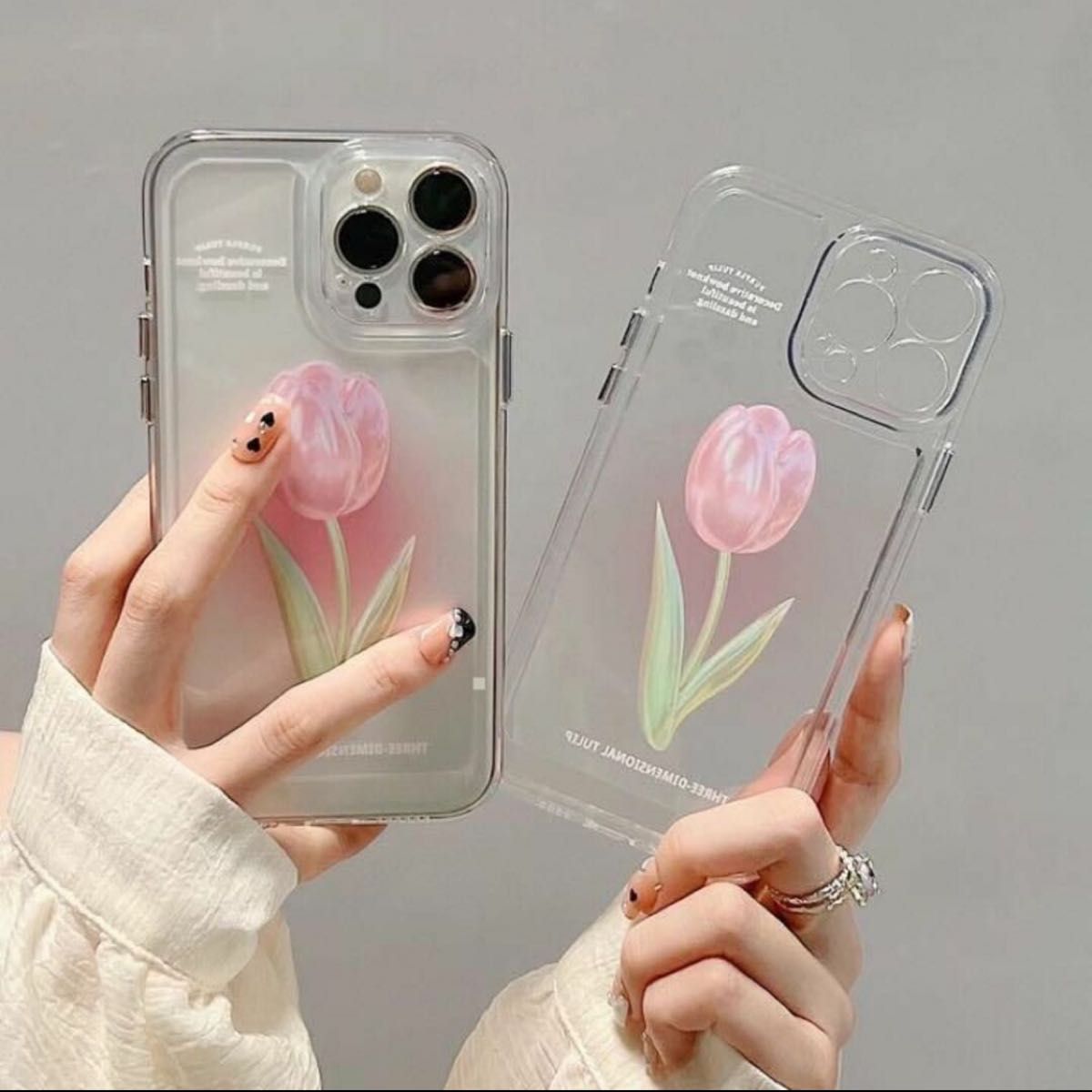 iPhone13 ケース チューリップ クリア かわいい ピンク 韓国