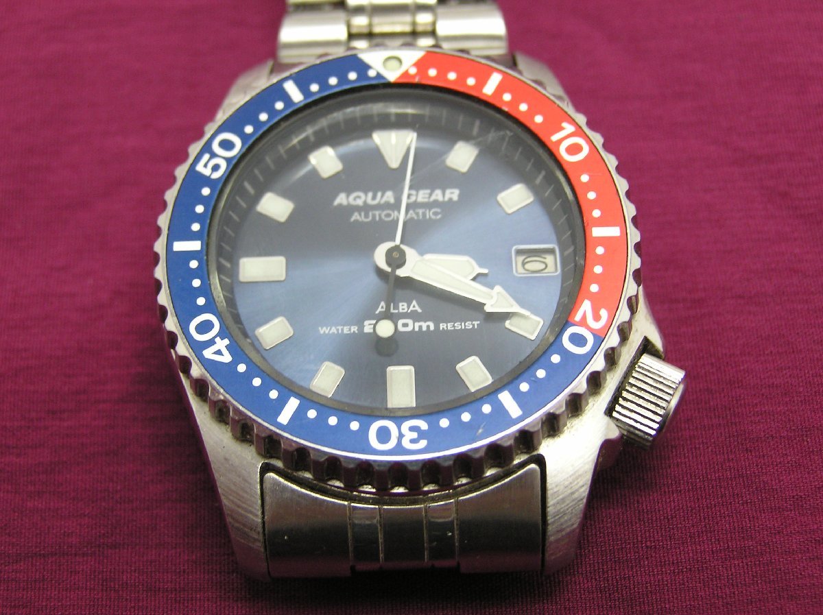 ★ハローカメラ★ 8354 SEIKO セイコー ALBA AQUA GEAR AUTOMATIC 200m防水 Y621-600L メンズ 腕時計 動作品 ペプシベゼル 1円スタート_画像3