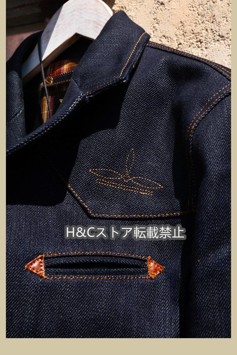 アメリカン ヴィンテージクルー 刺繍 デニム テーラードジャケット ウエスタン 藍染 S～4XL 大きいサイズ コート_画像3
