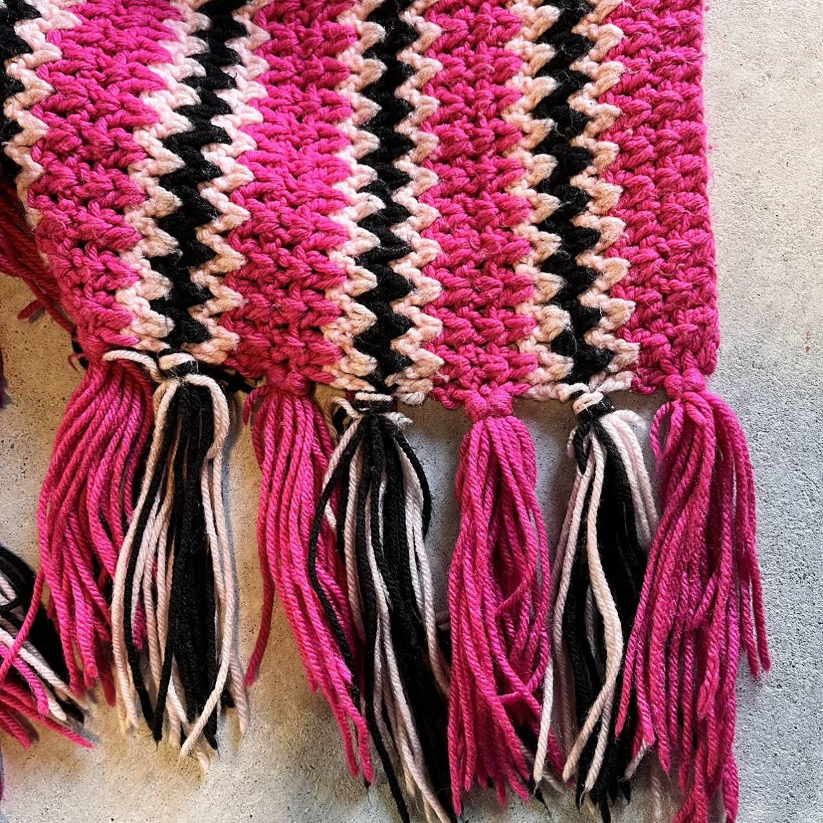 [USA vintage]gla knee blanket pink × black stripe bedcover rug America Vintage 