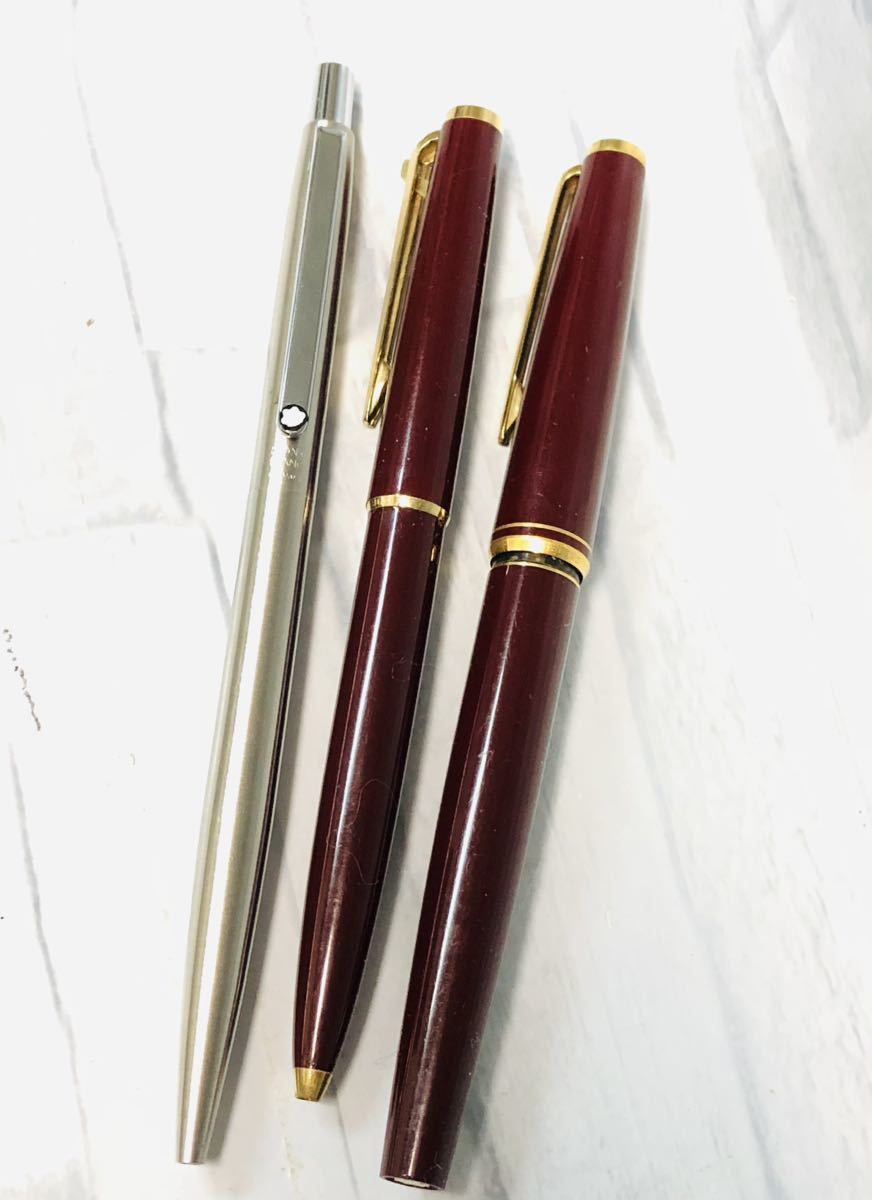 MONTBLANC モンブラン 3本 ヴィンテージ ホワイトスター キャップ式 万年筆 ボールペン 380 ボルドー×ゴールド 中古 保管品 動作未確認_画像1