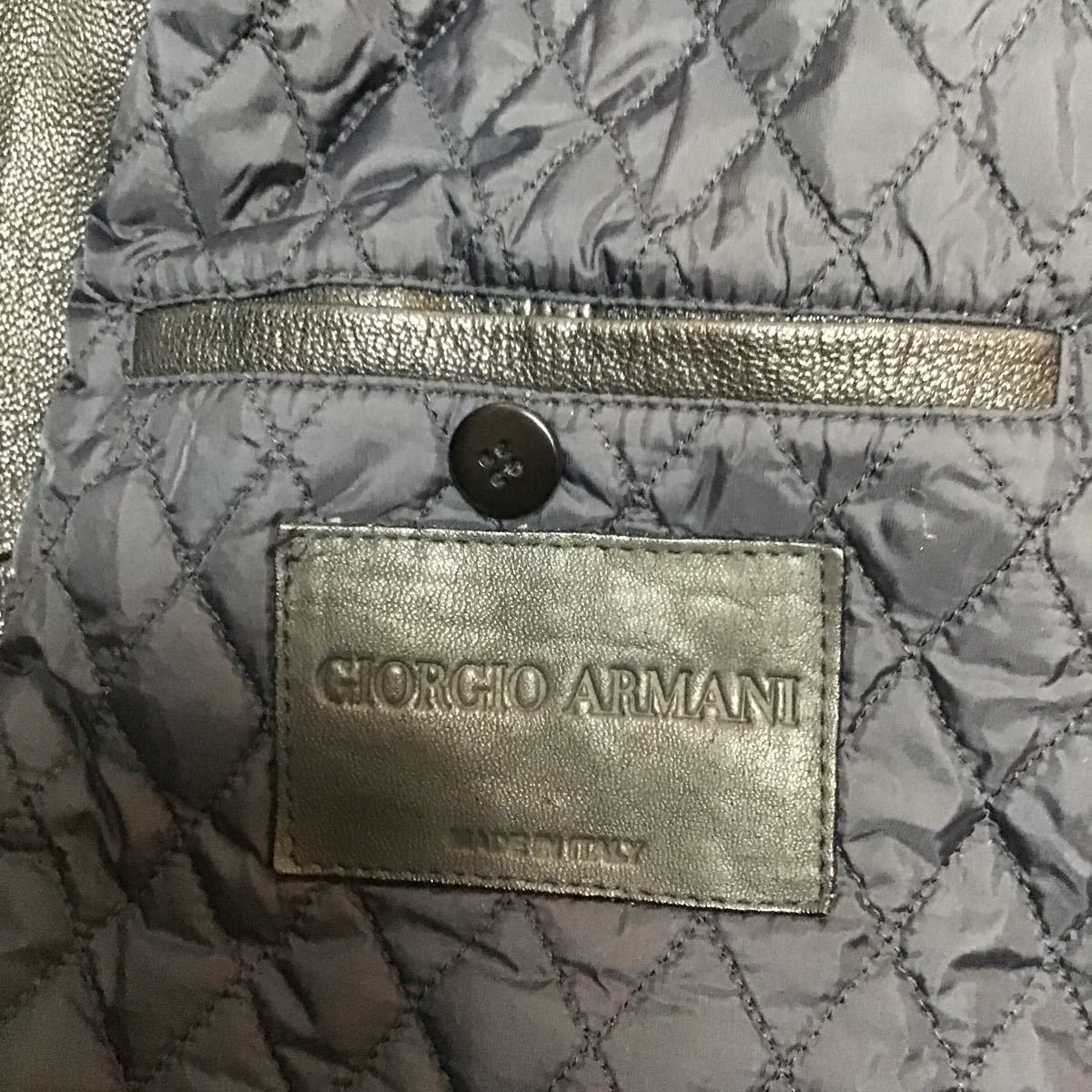  Giorgio Armani レザーブルゾン ジャケット 羊革 54サイズ黒紺アルマーニカラー 美品 定価57万円 ライダースジャケット made in Italy_画像8