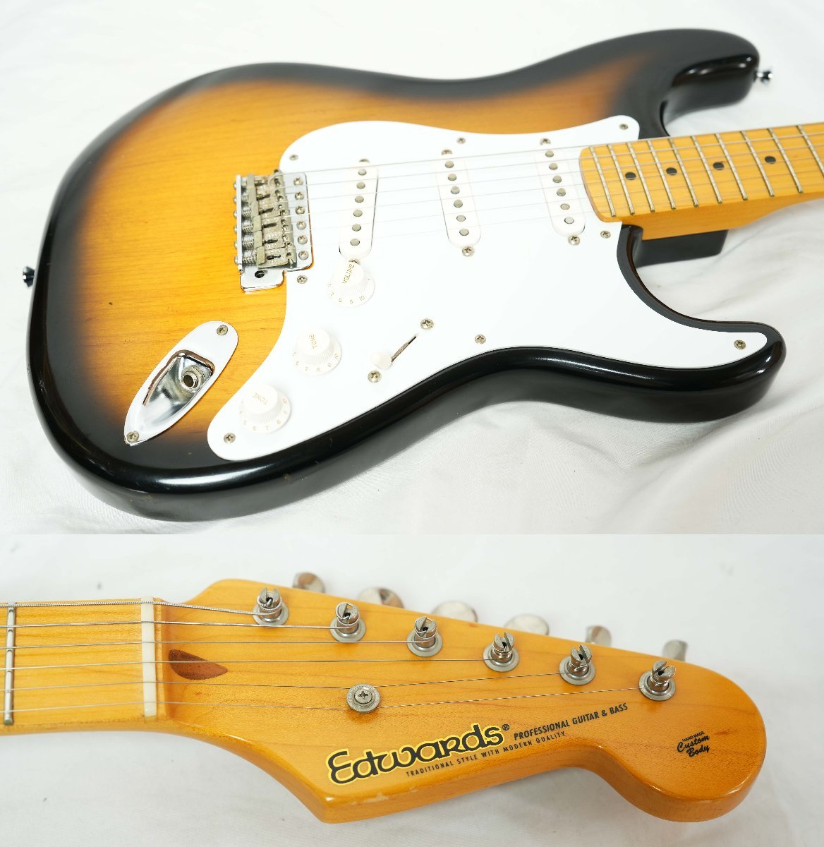 ★EDWARDS by ESP★E-SE-100M/LT 2Tone Sunburst ラッカー塗装 Seymour Duncanピックアップ搭載 ストラトキャスター 状態良好 エドワーズ★_画像3