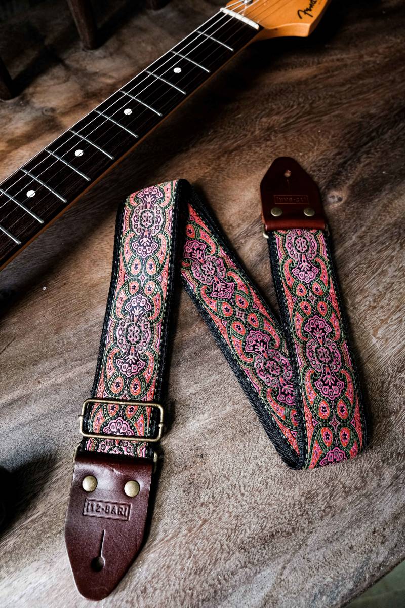 12barguitars[Jaipur] Vintage custom hand made guitar strap original leather end Australia made 