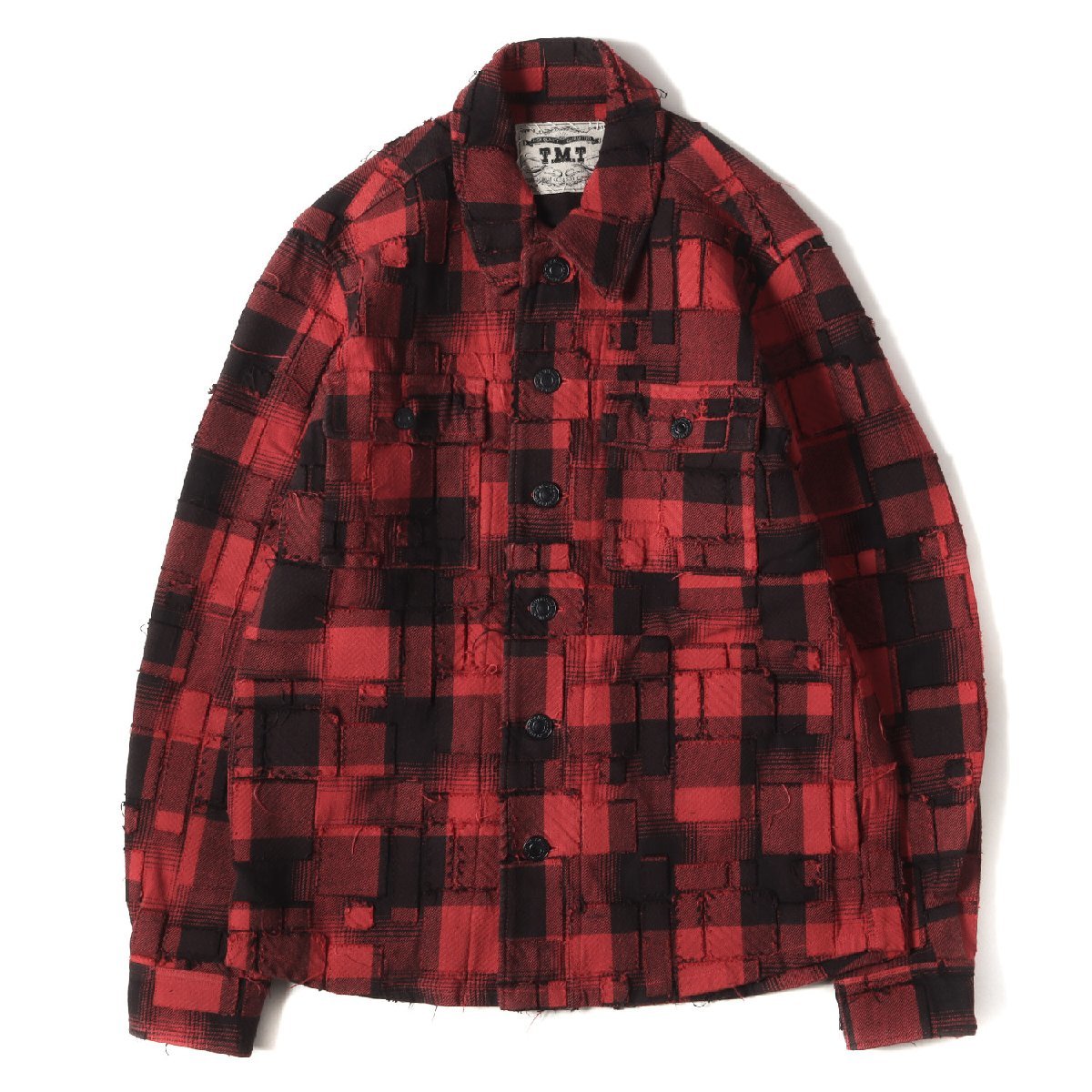 美品 TMT ティーエムティー 21AW バッファローチェック パッチ シャツジャケット BUFFALO-OMBRE PLAID OVERLAPPED SHIRTS JACKET M