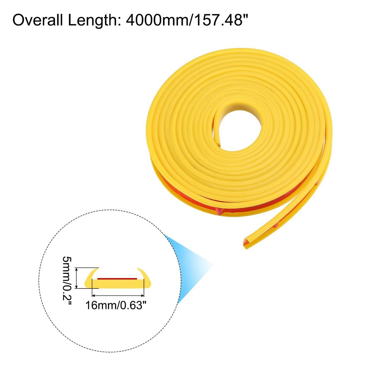 U字型家具エッジバンディング 4 M 自己接着  5x16 mm イエロー