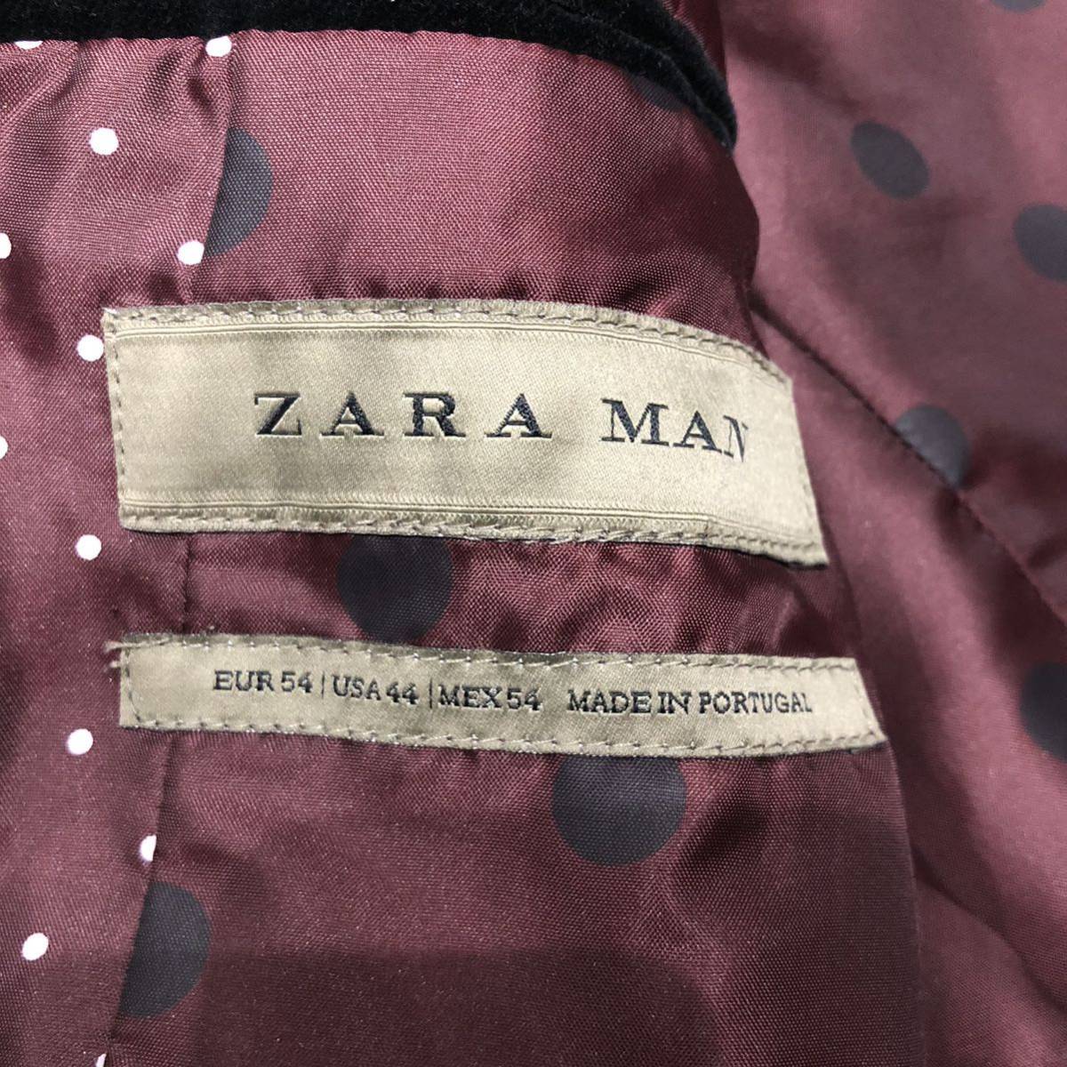 超希少2XL！ザラマン【裏地で魅せる】ZARA MAN テーラードジャケット ベロアジャケット ブラック 2B ドット柄 総裏地 艶 高級感 54(3L相当)_画像9