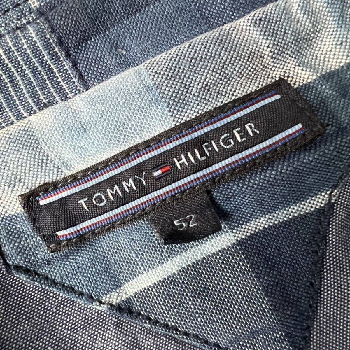 B36〈希少サイズXXL〉TOMMY HILFIGERデニム パッチワークテーラード アンコンジャケット コットン ネイビー 52 2XL 3Lトミーヒルフィガー _画像7