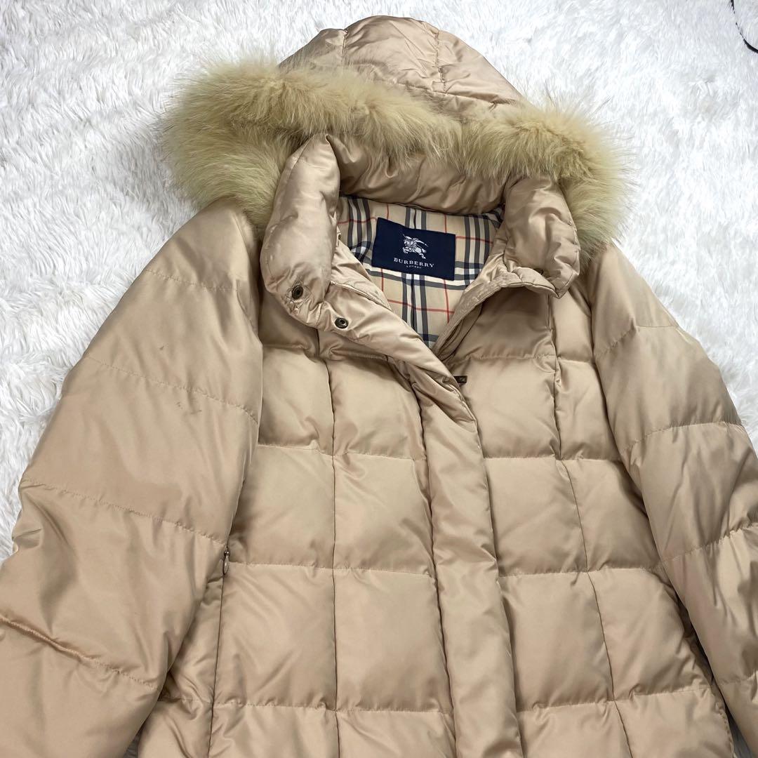 1円～美品BURBERRY LONDON バーバリーロンドン　ダウンジャケット　ダウンコート　ブルーフォックス　ファー　ベージュ　ノバチェック　M_画像3