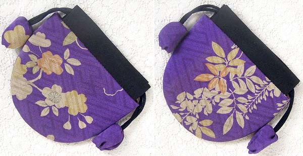  old cloth 386 small circle sack * doll pouch * silk ( Sakura . wistaria * remainder .) era kimono ground 