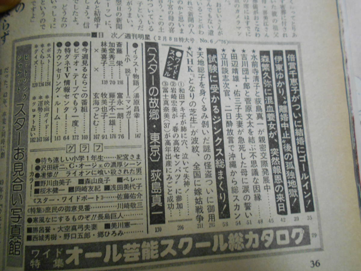 週刊明星 1976年昭和51年2 8 佐藤佑介/岡田奈々/西城秀樹/岩崎宏美/新沼謙治/浅田美代子/倉田保昭/川崎敬三/野口五郎/郷ひろみ/春日ひとみ_画像6