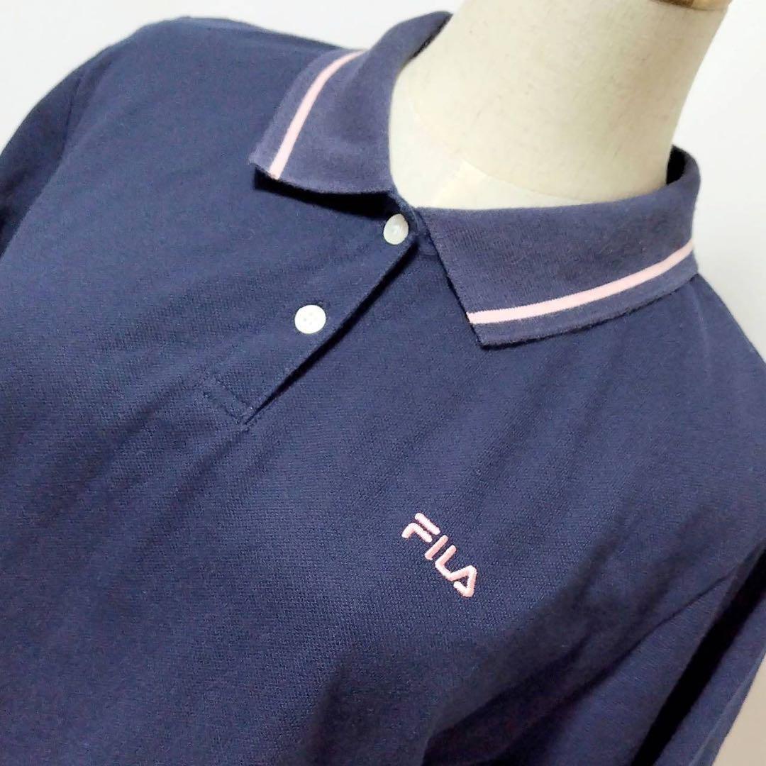 FILA　ワンポイント　ロゴ刺繍　ポロシャツ ゆったりサイズ　フィラ　ネイビー　レディース　XL　ゴルフ　スポーツウェア_画像6