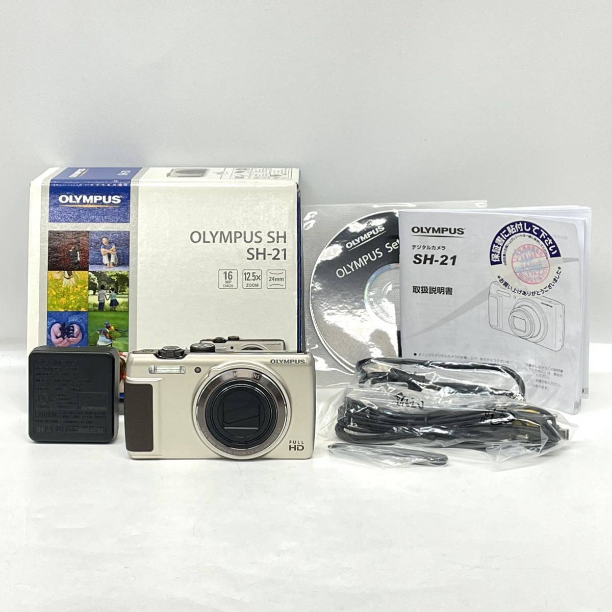 【1A24】OLYMPUS オリンパス SH-21 コンパクト デジタルカメラ デジカメ コンデジ 充電器付き 箱あり_画像1