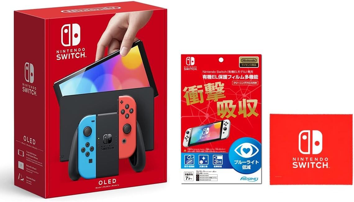 【超美品・おまけ複数】Nintendo Switch(有機ELモデル) Joy-Con(L) ネオンブルー/(R) ネオンレッド_画像1