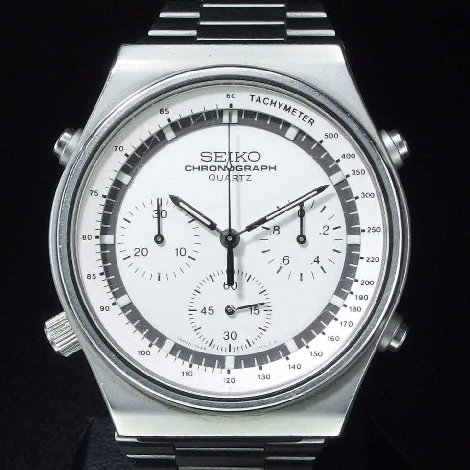 【電池交換済】 SEIKO セイコー クロノグラフ SS QZ 7A28-7010 タキメーター レトロ 社外ベルト カシオ製ベルト メンズ 腕時計 「23033」_画像2