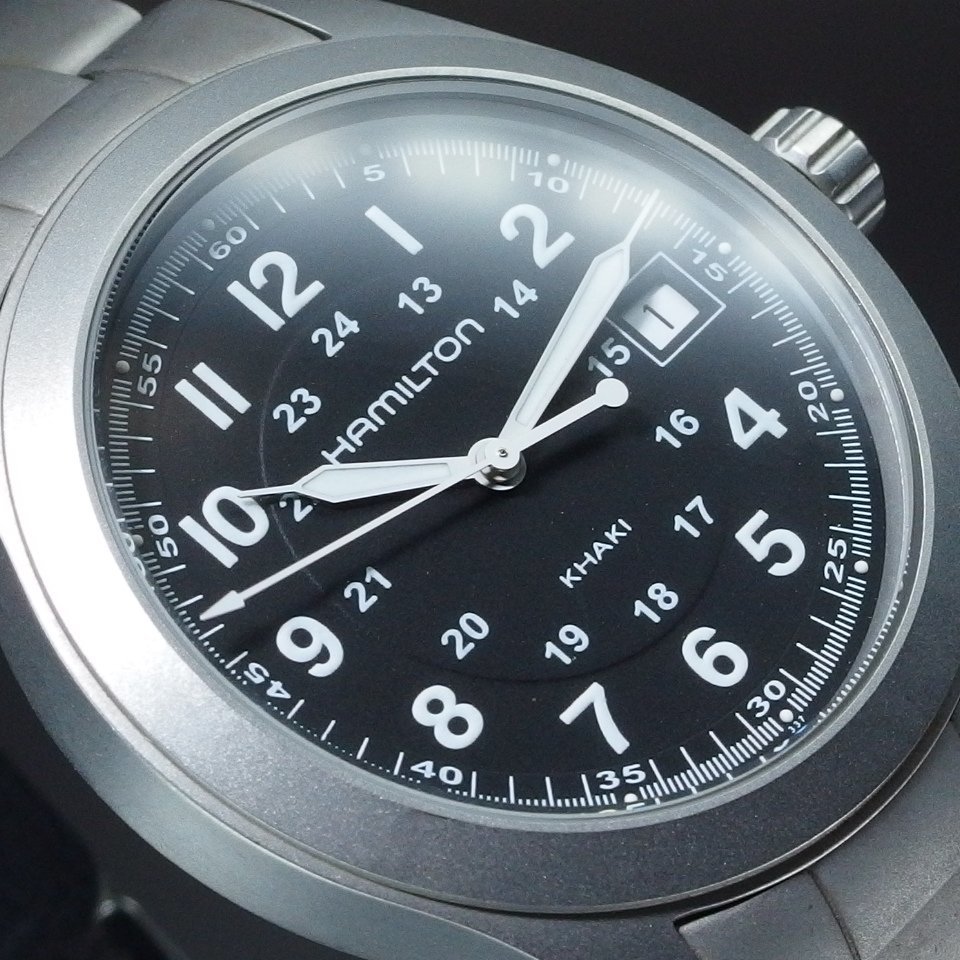 HAMILTON ハミルトン KHAKI カーキ フィールド SS QZ H684811 黒 文字盤 デイト 箱 保 アラビアンインデックス メンズ 腕時計 「23081」_画像3