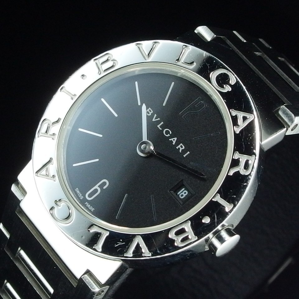 ◆美品・人気◆ BVLGARI ブルガリ ブルガリブルガリ BB26SS SS QZ 黒 文字盤 バーインデックス デイト レディース 腕時計 「23191」_画像2