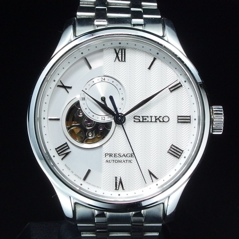 ◆美品◆ SEIKO セイコー プレサージュ SARY153 4R39-00W0 自動巻き SS セミスケ 裏スケ ローマンダイヤル 箱 保 メンズ 腕時計 「23305」_画像3