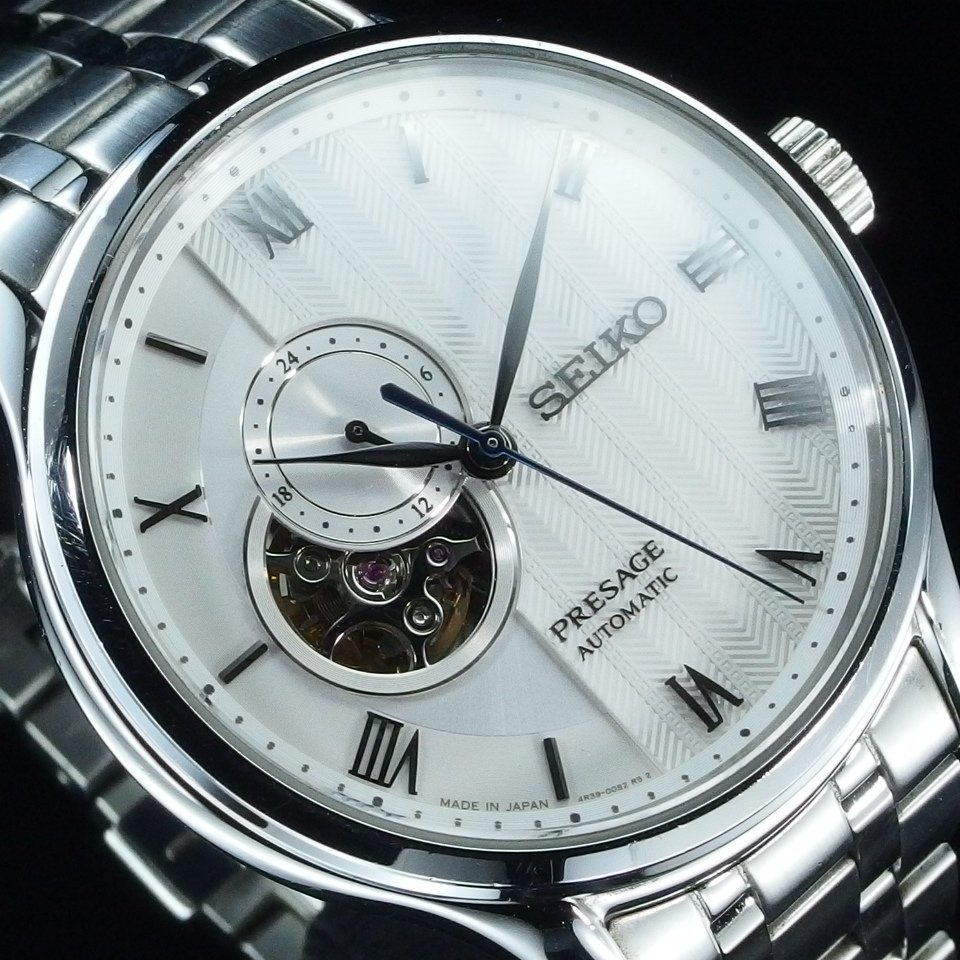 ◆美品◆ SEIKO セイコー プレサージュ SARY153 4R39-00W0 自動巻き SS セミスケ 裏スケ ローマンダイヤル 箱 保 メンズ 腕時計 「23305」_画像2