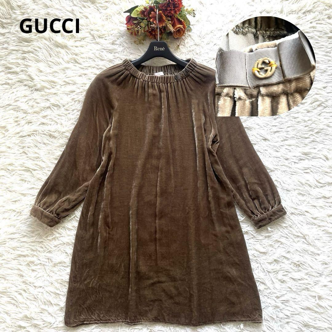 GUCCI グッチ　インターロッキング金具　ロゴ ベロア 七分袖　トップス カットソー_画像1