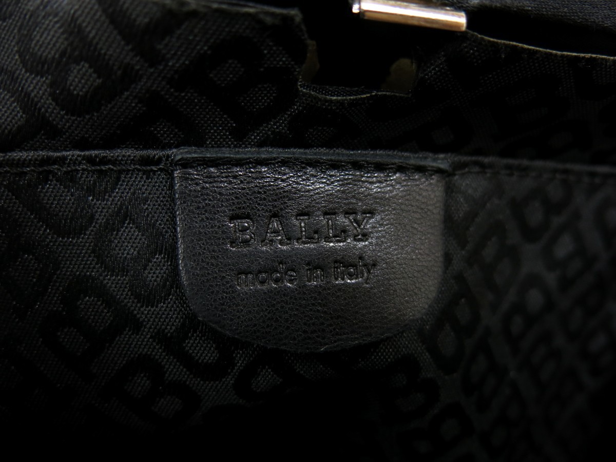 BALLY バリー◆ナイロン ラム レザー 本革 ビーズ◆ハンド ショルダー バッグ◆ブラック シルバー金具◆美品◆肩掛け◆N7258_画像6