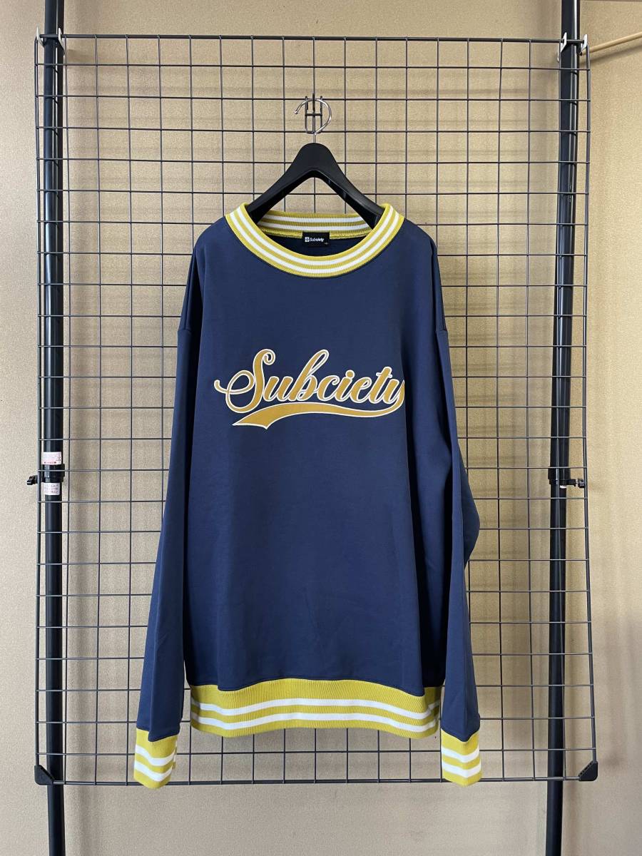 未着用【Subciety/サブサエティ】LINE RIB SWEAT Crewneck sizeL NAVY ライン リブ スウェット クルーネック ネイビー トレーナー_画像1