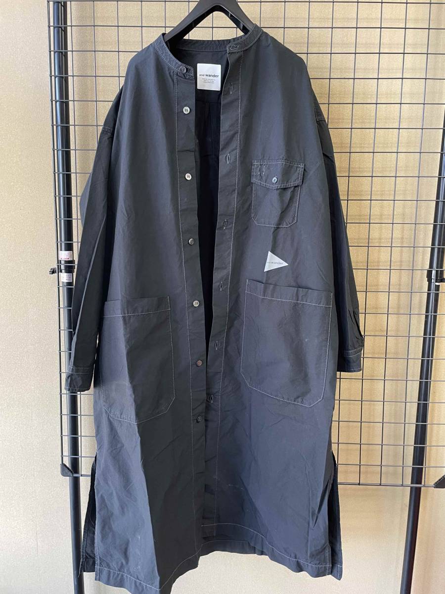 【and wander/アンドワンダー】women’s CORDURA typewriter long shirt BLACK size0 タイプライター ロングシャツ ブラック ワンピース_画像4