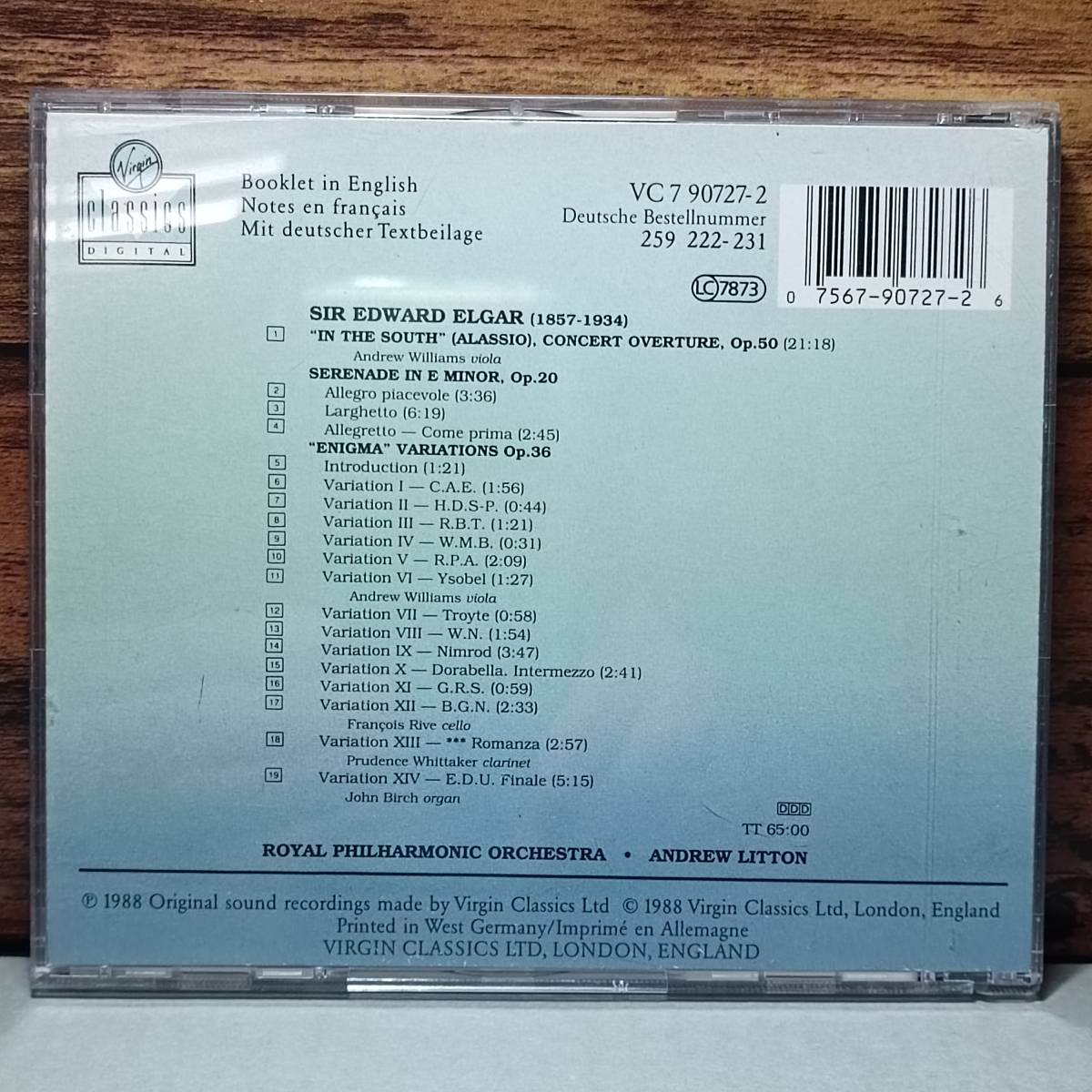 【中古CD】Elgar: Enigma Variations Andrew Litton Overture in The South・Serenade for Strings　O032_画像2