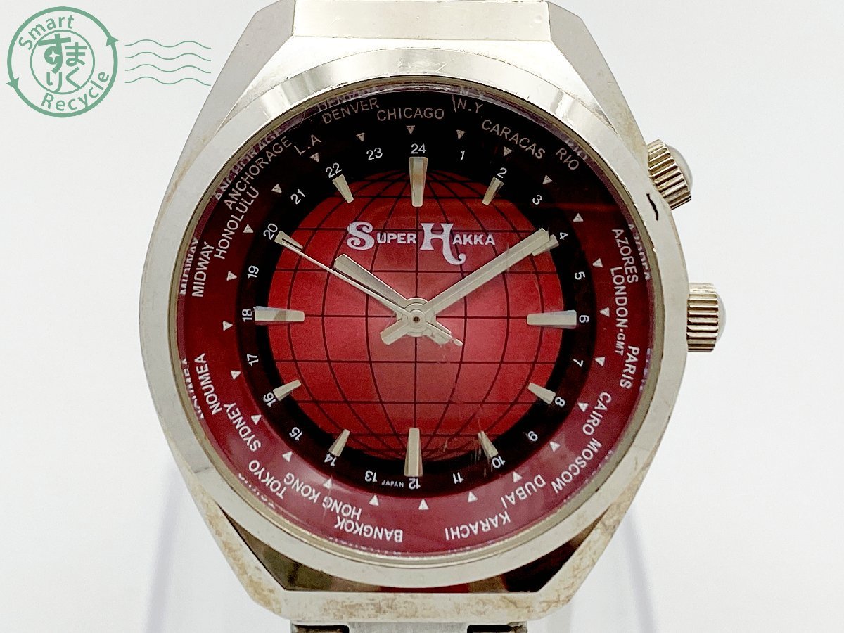 2401650346　▽ SUPER HAKKA スーパー ハッカ QW44-Q1 腕時計 QZ クォーツ インナーベゼル レッド系 赤文字盤 ヴィンテージ_画像1