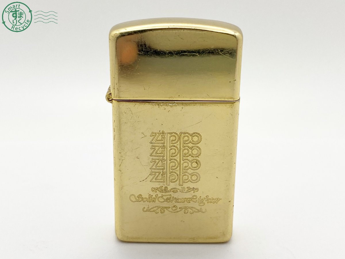 2401440589　△ ZIPPO ジッポー オイルライター SOLID BRASS スリム ゴールド 喫煙グッズ 着火未確認 中古_画像2