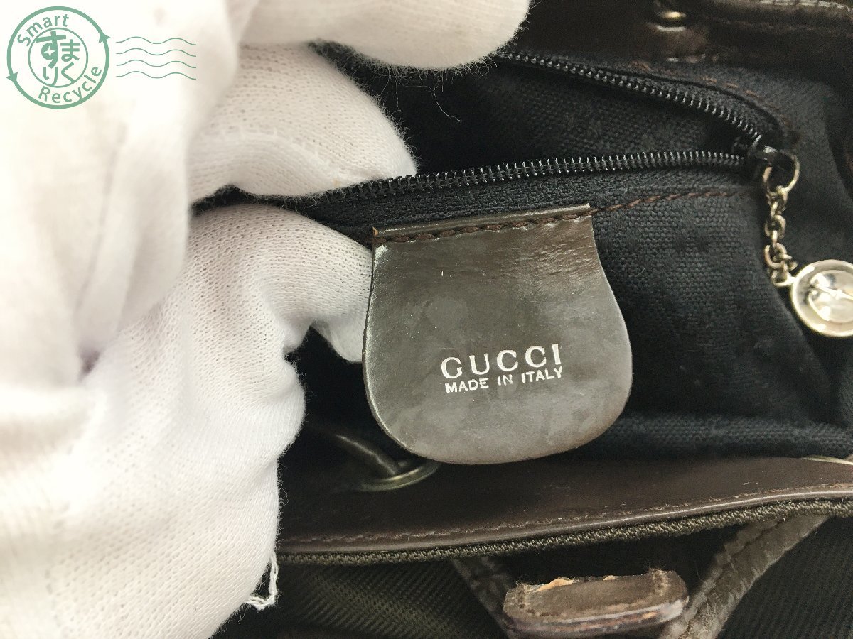 2401640850　＊ GUCCI グッチ リュックサック 003・2058・0030・5 ナイロン レザー バンブー 巾着 ブラウン 茶 バックパック 中古_画像7