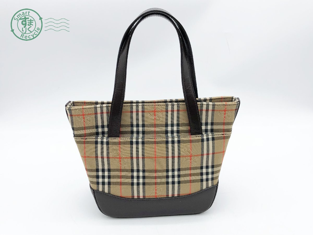 2401325061　▽ Burberry バーバリー トートバッグ ハンドバッグ ノバチェック 鞄 カバン キャンバス レザー レディース 中古_画像2