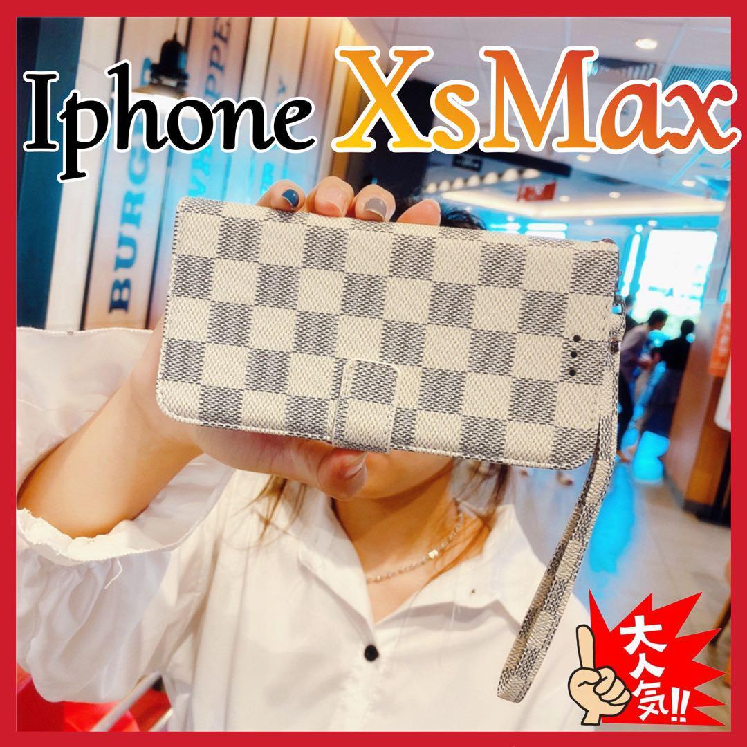 iPhoneXsMaxケース　手帳型　白色　チェック柄 PUレザー　高級感　大人気　アイホンXsMaxカバー　ホワイト　スピード発送_画像1