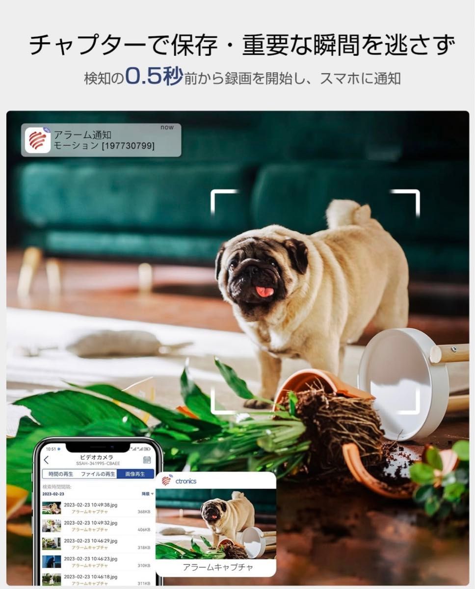 【YA141】【最新ダブルレンズ】 Ctronics 防犯カメラ 室内 ペット見守りカメラ AI検知 自動追跡