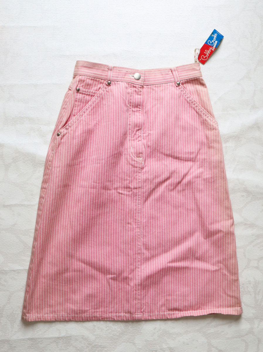 r1451-7　Bobbie Brown Aラインスカート　ピンク　ストライプ　春夏　7号　Sサイズ　わけあり　新古品　未使用　長期保管品　値札付き_画像1