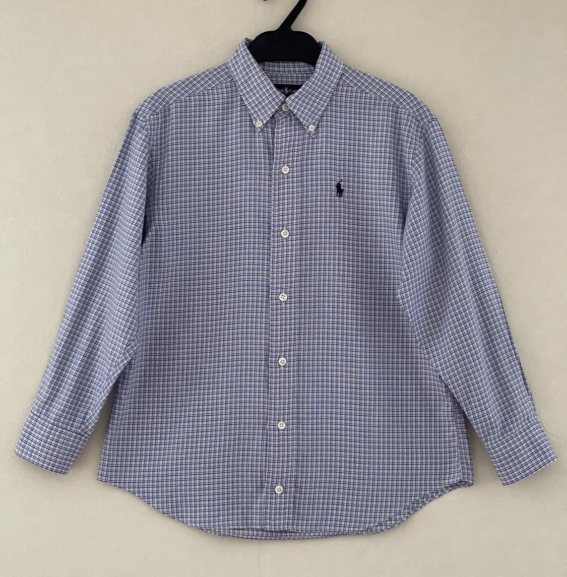  super-beauty goods Ralph Lauren( Ralph Lauren ) long sleeve shirt 140cm use 2 times white blue Kids spring autumn cotton cotton 100% button down ( stock )na excepting 